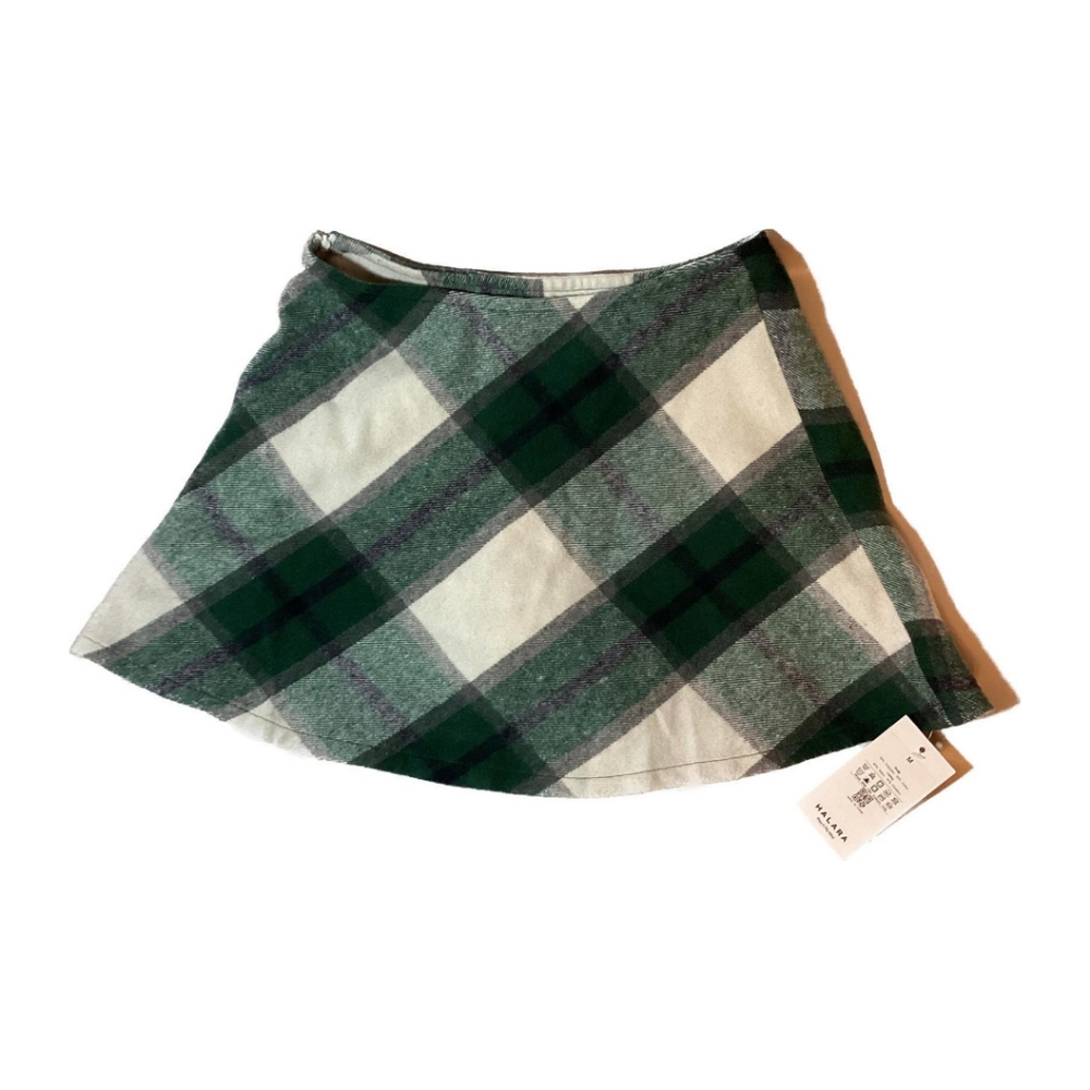 Mid Rise Side Zipper A Line 2-in-1 Plaid Fleece Mini Casual Skirt